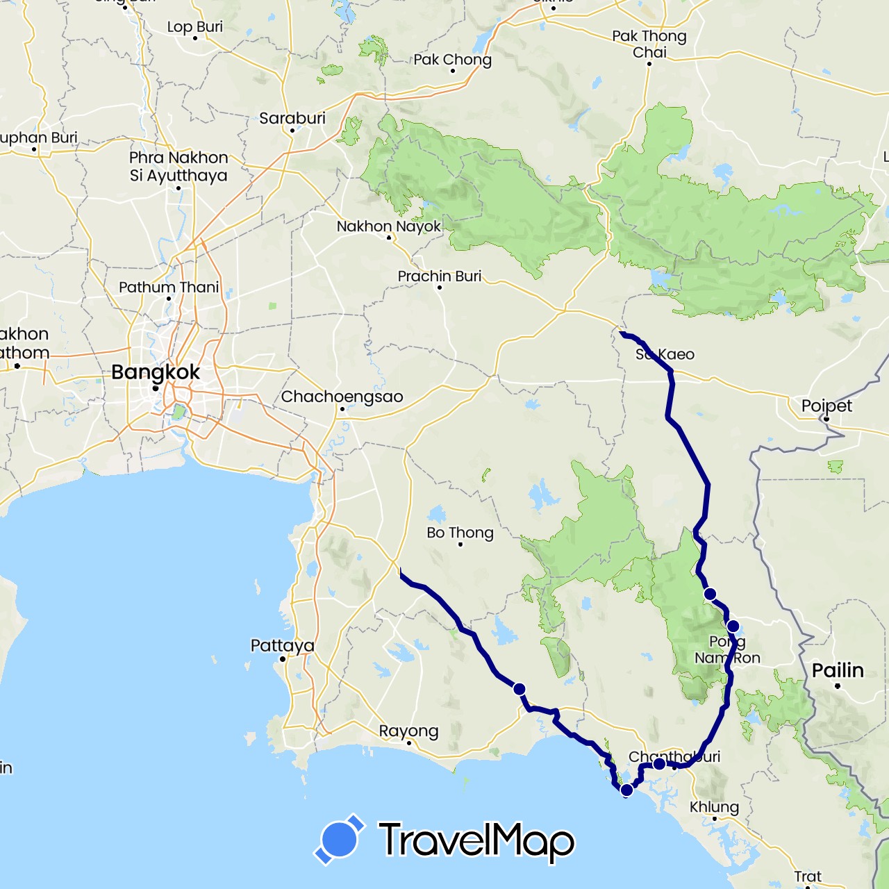 TravelMap itinerary: driving in Thailand (Asia)